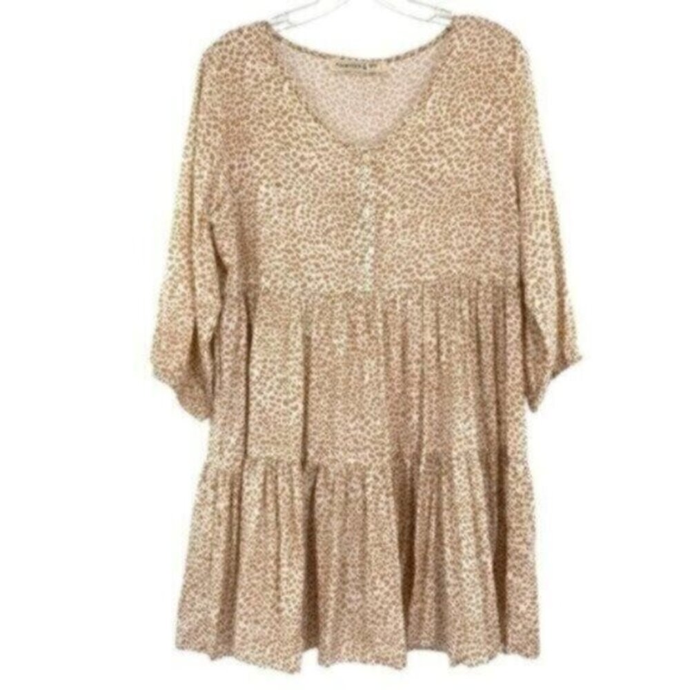 Fourteen & 9th Leopard Animal Print Babydoll Dress Tiered Long Sleeve